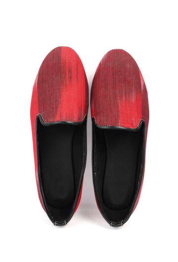 Black & Red Ikat Print Flat Cruelty Free Leather Ballerinas